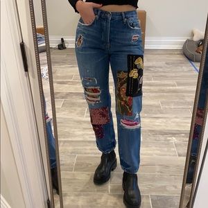 Free people high waist patchwork jeans